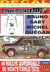 DECAL AUTOBIANCHI A112 ABARTH B.SABY R.MONTECARLO 1978 92nd (08) - Picture 1 of 1