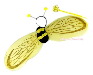 Halloween Yellow Black Bumble Bee Wing Antennae Headband Flower Wand Costume Set - Picture 1 of 1