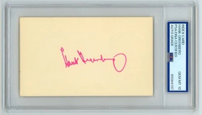 Hank Greenberg Signed Autographed 3x5 Index Card Cut PSA 10 Auto Gem Mt Tigers D - Image 1 of 2