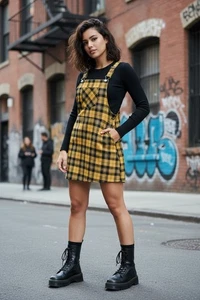 Jolie & Joy by Fct With Love gelb kariertes Overallkleid 2X Trägerkleid Grunge - Bild 1 von 15