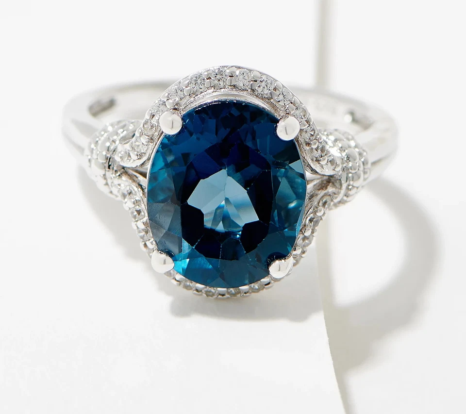 Anillo Affinity Gems Londres Topacio Azul y Circón Blanco Plata de Ley .925 - 8-OFERTA Foto 1 de 2