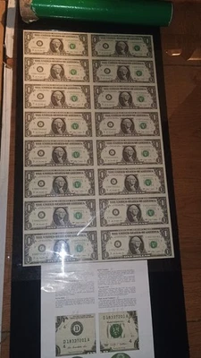 Uncut Sheet of 16 $1.00 from Bureau of Engraving and Printing  - Image 1 of 4
