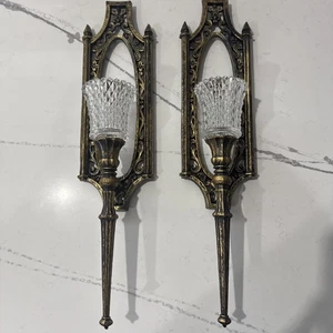 Vintage 2 Homeco Wall Sconces Set Of Two Gold Hollywood Regency 5132 Decor 80’s - Picture 1 of 13