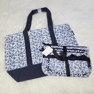 J. Crew Factory NWT lot of Blue Paisley Retro tote bag & set of 3 makeup bags  - Picture 1 of 13