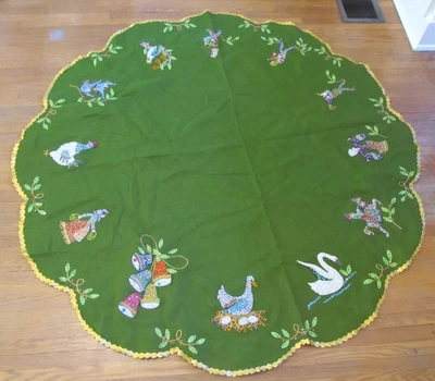 Винтажная 56-дюймовая ВОЙЛОЧНАЯ и БЛЕСТЯЩАЯ Юбка для Рождественской Елки Куропатка 12 Дней Рождества - Изображение 1 из 4