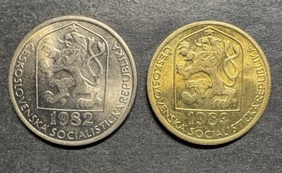 Czechoslovakia 1982 1983 50 20 Haleru Lot Of 2 Coin UNC Beautiful Lion World - Image 1 of 2