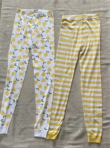 Lot Of 2 Hanna Andersson Girl's Lemon & Stripe Organic Cotton Pajama Pants Sz 14 - Picture 1 of 6