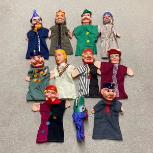 Vintage Punch and Judy Hand Puppets Bundle x11 Job Lot Soft Heads - Picture 1 of 17