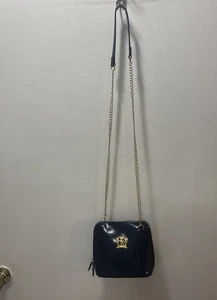Pratesi Firenze Handtasche dunkelblau Lackleder mit goldenem Kettenriemen Made in Italy - Bild 1 von 8