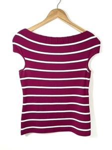 Marc Cain Cerise Pink Striped Boat Neck Top Size N4 (14) Short Sleeved - Picture 1 of 8