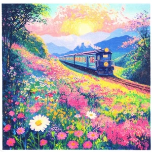 Serviettes en papier paysage train montagnes fleurs. Napkins landscape train - Picture 1 of 1