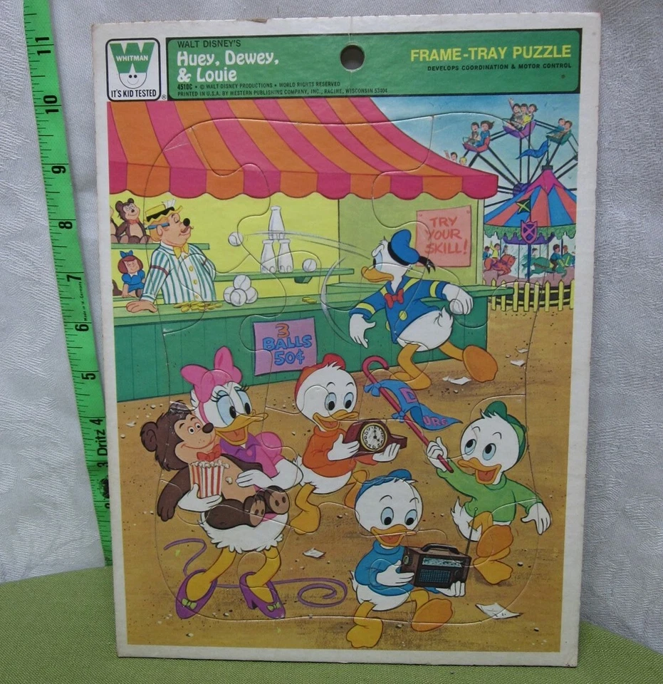 DONALD & DAISY DUCK frame tray puzzle Disney carnival 1970s Huey Dewey Louie  - Image 1 of 1