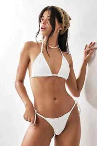 Urban Outfitters Striped Lace Textured Swim Bottom Size M White New Free P&P! - Picture 1 of 3