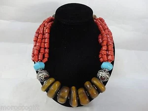 Handcrafted Moroccan Berber Artisan Imitation Amber Gemstones Berber Necklace - Picture 1 of 9