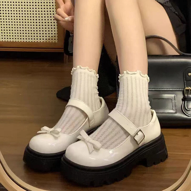 Womens Patent Leather Chunky Heel Mary Janes Buckle Bow Cute Jk Uniform Shoes - Image 1 of 4