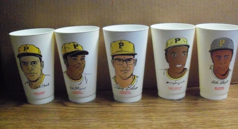 1972, Pittsburgh Pirates, 7-Eleven, Plastic Glasses (4) Clemente Stargell Blass+ Cover