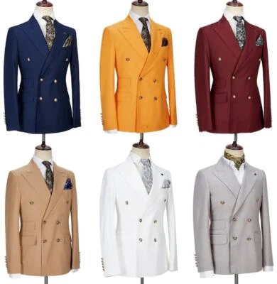 Traje de Hombres de Negocios Calce Ajustado Doble Pecho Blazer Chaqueta Pantalones Esmoquin Pico Solapa Foto 1 de 4