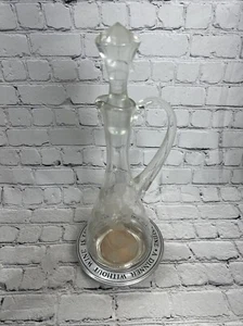 18” Vintage Clear Floral Glass Wine Decanter & Wilton Pewter Base - Picture 1 of 16