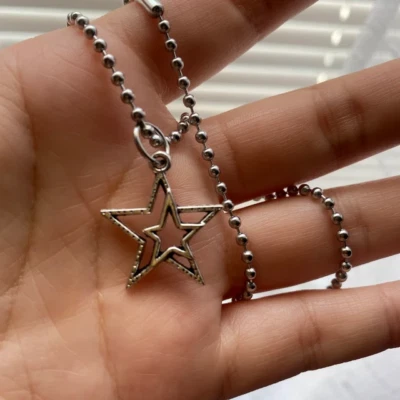 Collana con ciondolo doppia STELLA Argento catena militare Acciaio inox da Donna - Immagine 1 di 4