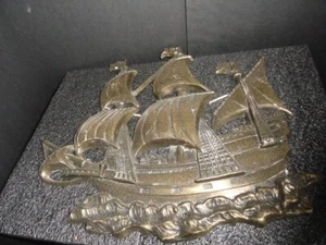 Brass  Sailing Ship Solid Brass Wall Hanging  15"L x13.5" W x 3/4" T - Picture 1 of 8