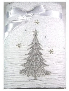 Juego de 2 toallas de mano bordadas para baño de árbol de Navidad con brillo + brillo blancas - Imagen 1 de 2