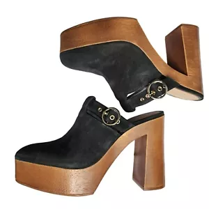 Zuecos de plataforma de gamuza Gianni Bini Sotelo detalle de hebilla mulas años 70 negros - Imagen 1 de 11