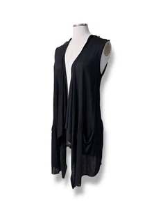 SOFT JOIE Black Sleeveless Draped Waterfall Cardigan with Pockets and Hood M - Picture 1 of 7