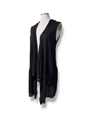 SOFT JOIE Black Sleeveless Draped Waterfall Cardigan with Pockets and Hood M - Image 1 of 4