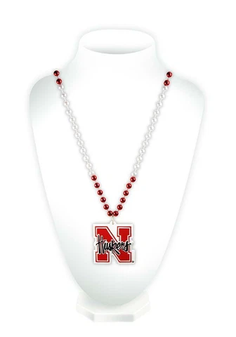 Nebraska Cornhuskers Mardi Gras Beads with Medallion Necklace [NEW] Jewelery Cover