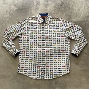 Mizumi Shirt Mens Large Sunglass Print Button Down Casual Cotton White Multi - Picture 1 of 10