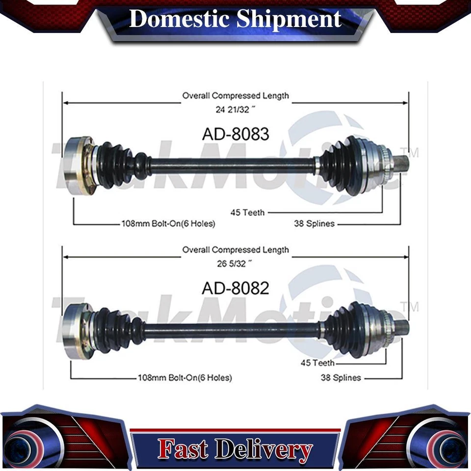 2X Front Left Right CV Axle Drive Shaft Joint Assembly For 1995 Audi A6 Quattro - Image 1 of 3