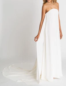 Alexandra Grecco Cohen 2 Wedding Dress Ivory Silk Detachable Train Modern Chic - Picture 1 of 21