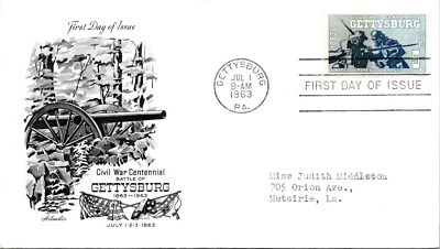 FDC 1963 SC #1180  Artmaster Cachet - Gettysburg, PA - Single - F76353 - Image 1 of 2