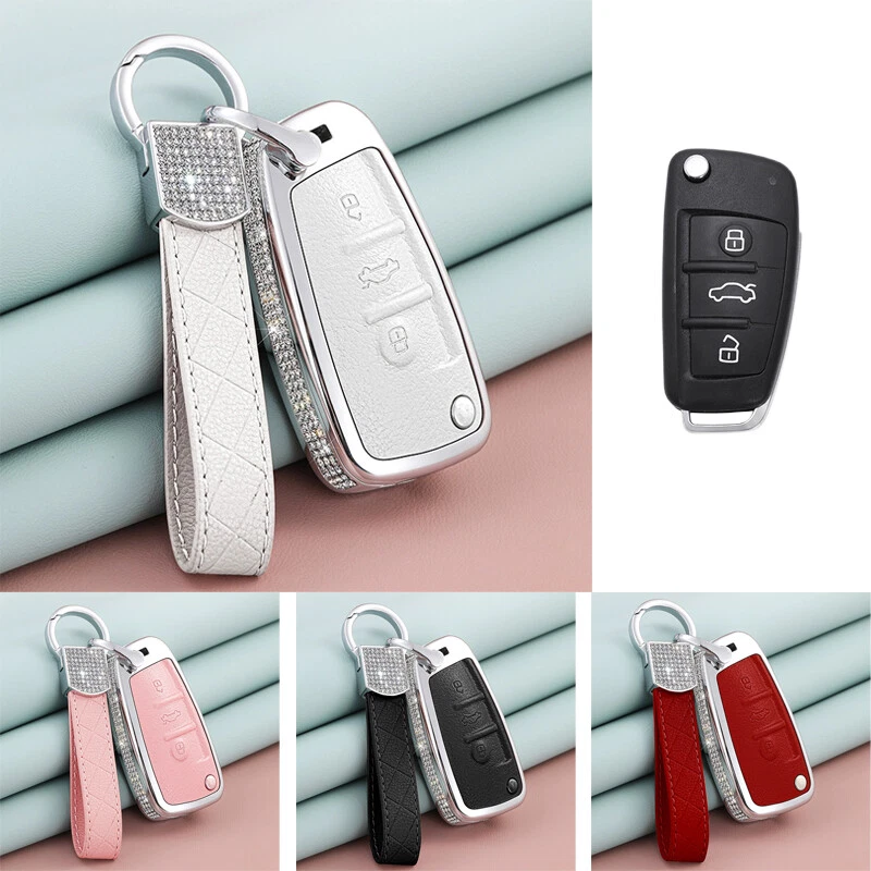 Zinc Alloy Diamond Leather Car Key Case Cover For Audi A3 S3 A4 S4 Q5 A6 S6 Q7 Foto 1 de 4