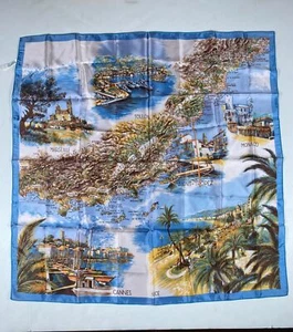 Vintage Acetate Beautiful Souvenir Scarf, Made in France 28.25" X 28.25" - Picture 1 of 10