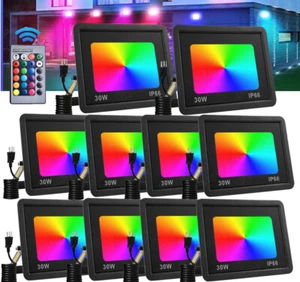 Proiettore LED RGB 10x 30W con spina faretto esterno proiettore giardino - Foto 1 di 12