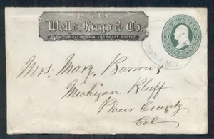 US #U82 (Thorp252) 3¢ green on white WELLS FARGO Type E, used, VA to California - Picture 1 of 1
