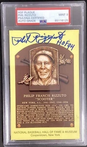 Phil Rizzuto Signed Gold HOF Plaque Postcard Yellow Yankees Autograph PSA/DNA 9 - Picture 1 of 3