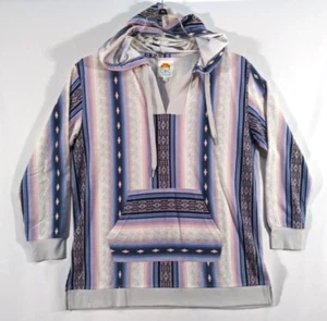 C&C California Womens Large Pullover Hoodie Top Blue Pink Aztec Beach Sweatshirt - Picture 1 of 15