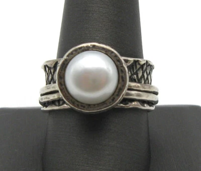 Anillo de plata de ley 925 firmado por Didae con perlas giratorias banda ancha talla 10 1/2 Israel Foto 1 de 4