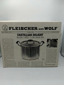 Fleischer And Wolf Stock Pot W/ Cover 7.8 Qt Hammered Stainless Stl Cookware - Picture 1 of 12