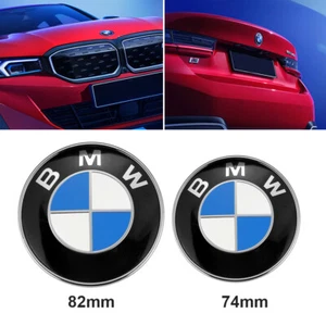 1/2pc 82+74mm Blau Abzeichen Für BMW Emblem Motorhaube Heckklappe Kofferraum V+H - Bild 1 von 9
