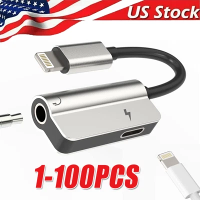 3.5mm Headphone Jack AUX Splitter Adapter and Charger For iPhone12 11 XS X 8 lot - Image 1 of 4