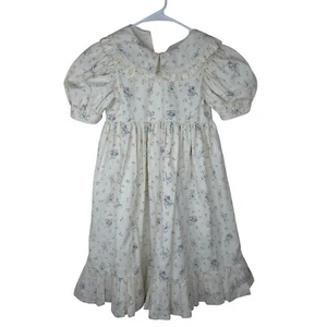 Vintage 90s Daisy Kingdom Dress Girls Size 8 Modest Floral Ribbons Puff Sleeves - Picture 1 of 9