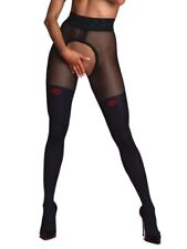 Amour French Kiss Tights Crotchless Over The Knee Tights, Open Gusset Opaque Pan