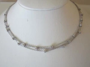 14K. WHITE GOLD RONDELLS BY THE YARD THREE STRAND LINK CHAIN NECKLACE, NEW - Picture 1 of 10