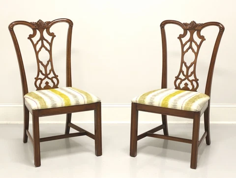 DREXEL HERITAGE Mahogany Chippendale Straight Leg Dining Side Chairs - Pair B Cover