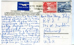 1941 Montreux Switzerland Airmail cover to Richmond VA USA on postcard - Picture 1 of 2