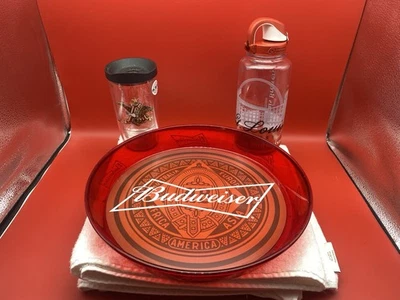Budweiser Bundle - 13" Red Plastic Serving Tray - Tervis Tumbler - 32 oz Bottle - Image 1 of 4