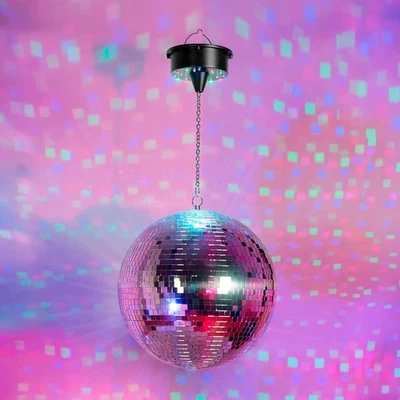 Bola discoteca brillante giratoria 300 mm 12 pulgadas espejo plateado con motor de 18 luces LED - Imagen 1 de 4